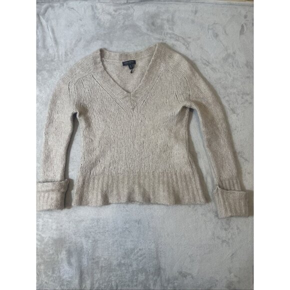 Banana Republic XS Tan Italian Yarn Alpaca Linen Blend V-Neck Sweater - Picture 1 of 12